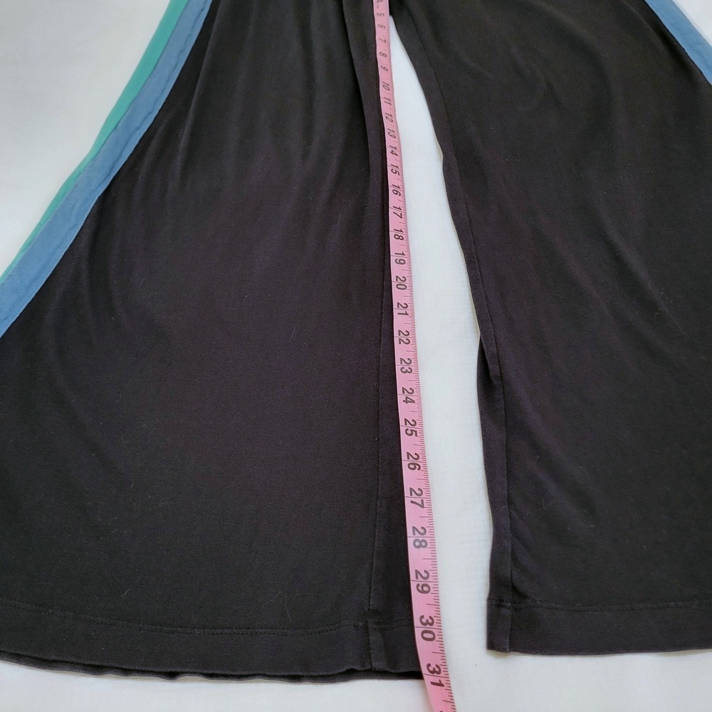 L*Space Black Wide Leg Blue Stripe Joggers Lounge Yoga Baggy Workout Pants M - Picture 9 of 9